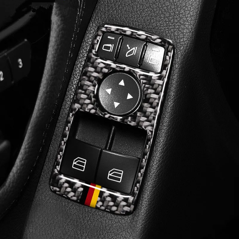  Carbon Fiber Window Glass Lifting Buttons Frame Decoration Cover Trim 2Pcs For Mercedes Benz W204 W