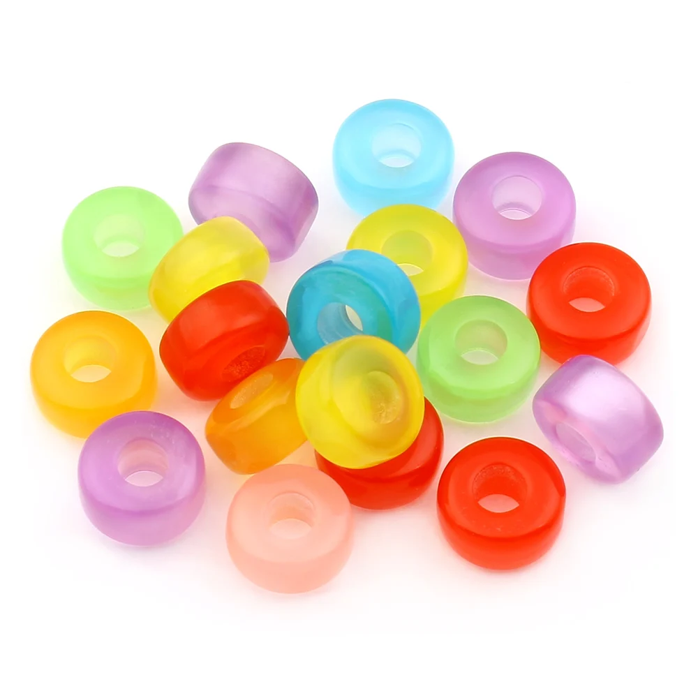 

YYW 100PCs 5x9mm Bulk Jewelry Acrylic Plastic European Beads Rondelle Translucent Mixed Colored Big Hole European Beads Jewelry