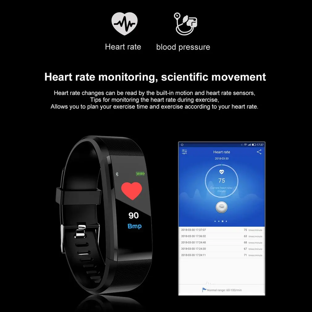 Модный 115 плюс смарт-Браслет Водонепроницаемый спортивный шагомер пульсометр Монитор артериального давления Bluetooth умный Браслет для Android iOS