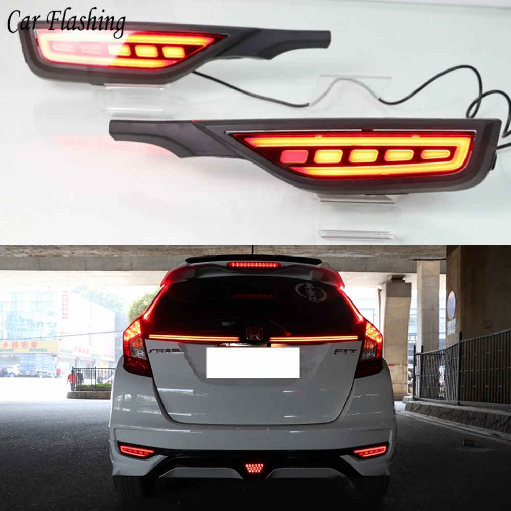 

2PCS Rear Fog Lamp 12V Car LED Rear Bumper Light Brake Light Flowing Turn Signal Reflector Lamp For Honda Fit Jazz 2018 2019