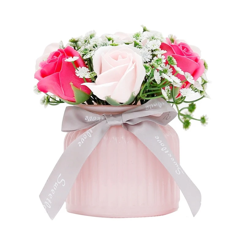 

Nordic Creative Vase Figurines Ceramic Crafts Simple Vase Ornament Flower Simulation Rose Vase Miniatures Home Decor Accessories