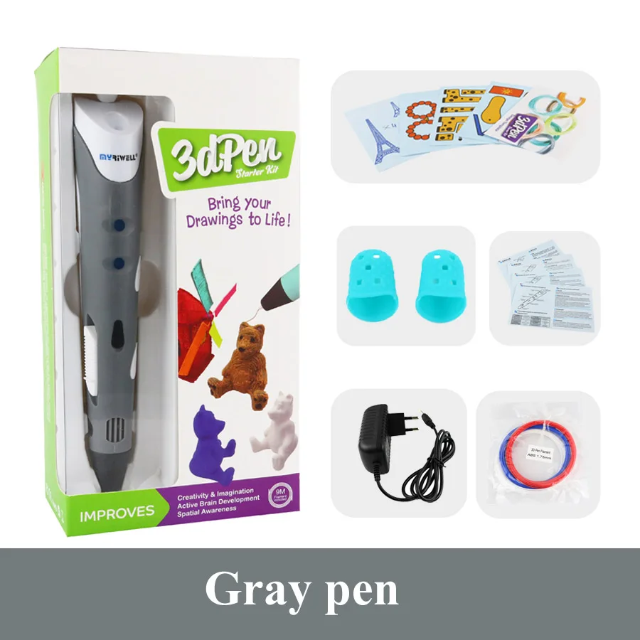Myriwell 3d принтер Ручка 1,75 мм ABS 3D печать Ручка для рисования 3D ручки для детей игрушки Рождество подарок на день рождения 3D Ручка - Цвет: Gray pen