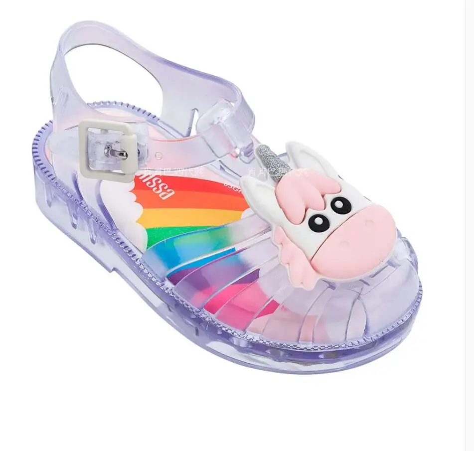 Mini Melissa Possession Unicorn/ г. прозрачные сандалии для девочек летние сандалии Melissa/детские сандалии пляжная обувь для малышей - Цвет: Прозрачный