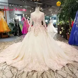 LSS188 Новая мода 2019 совок воротник принцесса свадебное платье на заказ с длинными рукавами Кружева Vestido de novia роскошное свадебное платье