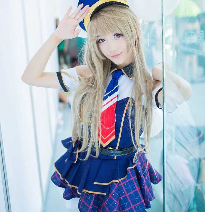 

Anime Love Live Cosplay Minami Kotori Cosplay Costume Blue Dress Awakening Police Uniform Dress Cap Shoes Cover Free Shipping