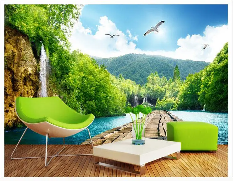 

3d wallpaper custom 3d wall murals wallpaper Wooden bridge 3 d waterfall scenic setting wall 3d mural wallpaper home decoration