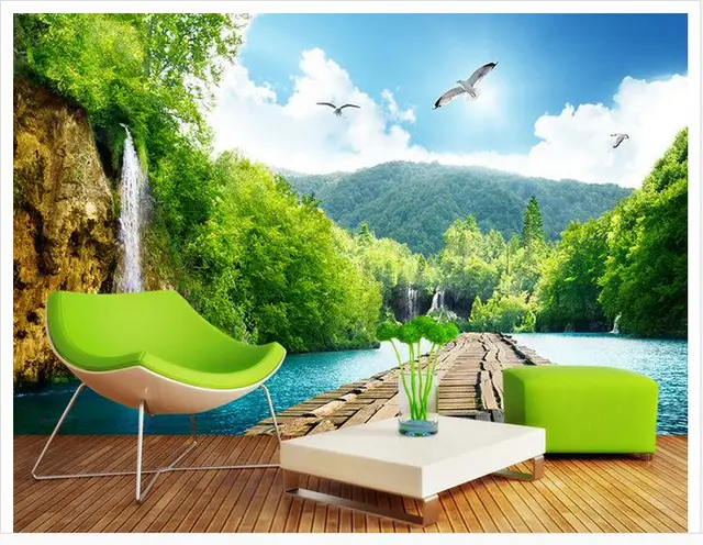Wallpaper Custom Wall Murals Wooden Bridge 3 D Wallpaper Custom Wall Murals Wooden Bridge 3 D Waterfall Scenic Setting