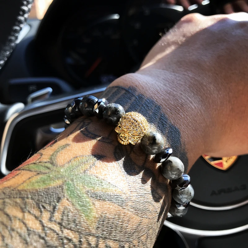 

Mcllroy Charm Bracelet Micro Pave Zircon Harley Skull Men Natural stone Gray Reflective Stone Buddha Bead Bracelets Yoga