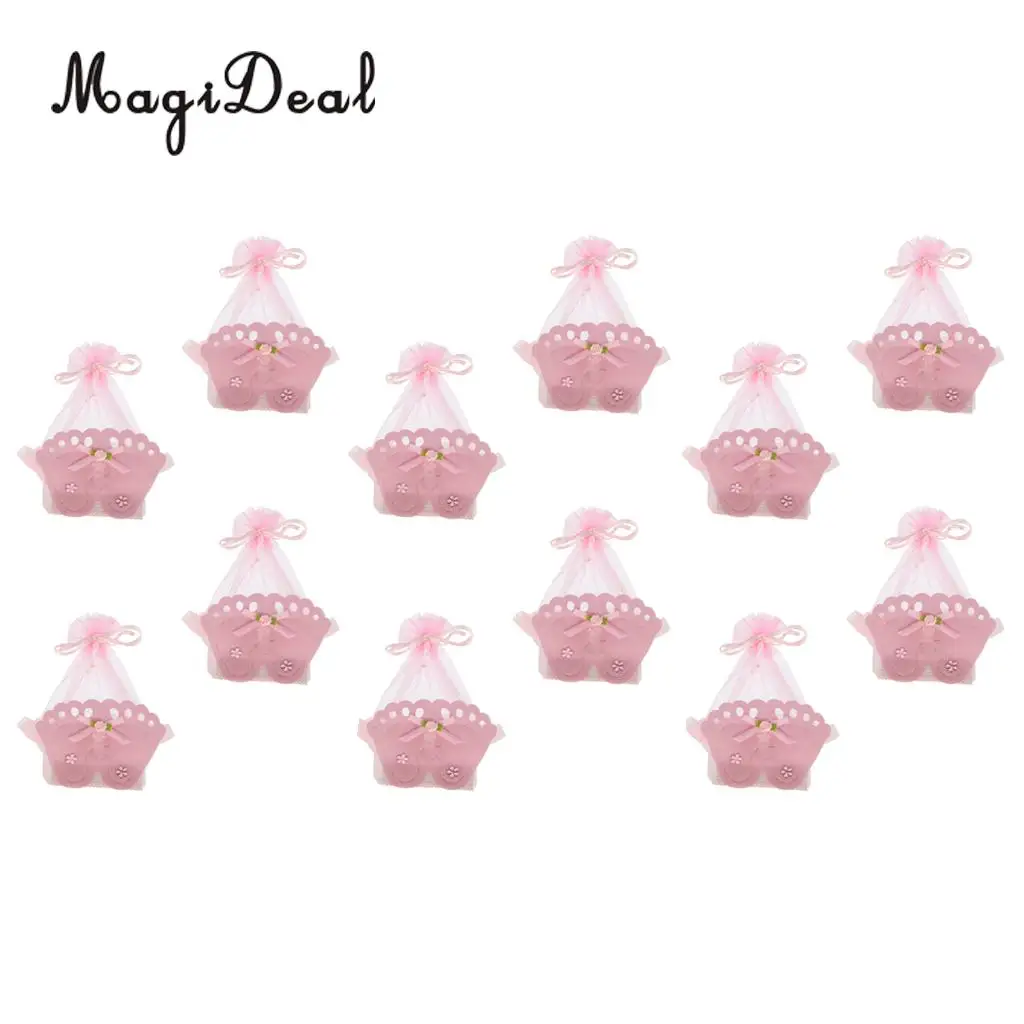 12 Pieces Baby Footprint Gift Treats Box Bags Girl Boy Baby Shower Kids Birthday Party Organza Candy Bags Favors