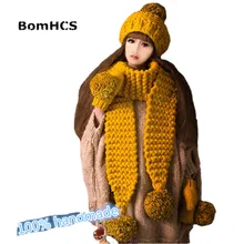 BomHCS шарф, перчатки и шапочка(3 шт.) милые женские зимние теплые вязаные шапки ручной работы, шапки, варежки, подарок