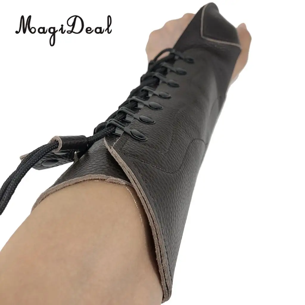 MagiDeal Black Cow Leather Shooting Archery Arm Guard Bow Protect Gear with Straps