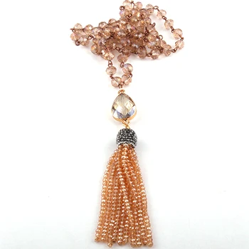

Fashion Bohemian Jewelry 5*8 Glass Rosary Chain Link Crystal Tassel Necklace For Women Ethnic Necklace