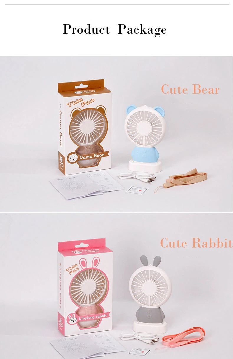 Новый продукт Портативный ручной вентилятор Cute Bear кролик конфеты Цвета мини-вентилятор 800 мАч Перезаряжаемые ночник роторный вентилятор