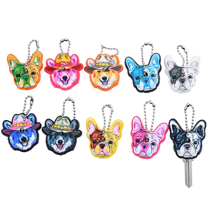 

New Arrival PVC Cute Pet Dog Cat Key Cover Cap Rubber Pug Key Chain Key Ring Men Women Unisex