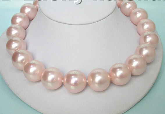 

20mm 100% round pink south sea shell pearl necklace 9KT AAA style Fine Noble real Natural free shipping