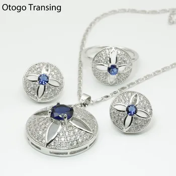 

Otogo Transing Silver Color Blue Crystal 925 Mark Tray Round Shape Crystal Fashion Jewelry Set Women-S253