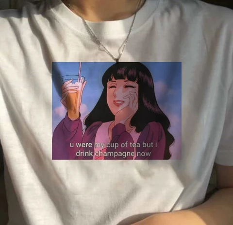 

Letter U Were My Cup of Tea But I Drink Champagne Now Tees Women Graphic Tumblr T Shirt Summer Camiseta Mujer Aesthetic Kawaii