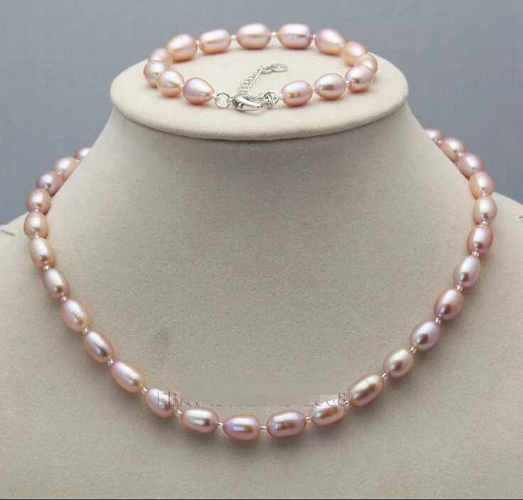 

shippings247 AA 9-10mm pink white purple freshwater pearl necklace bracelet (A0423)