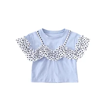 Одежда для малышей Новая детская одежда милая блузка в горошек с кружевом летняя Модная хлопковая рубашка с короткими рукавами для маленьких девочек