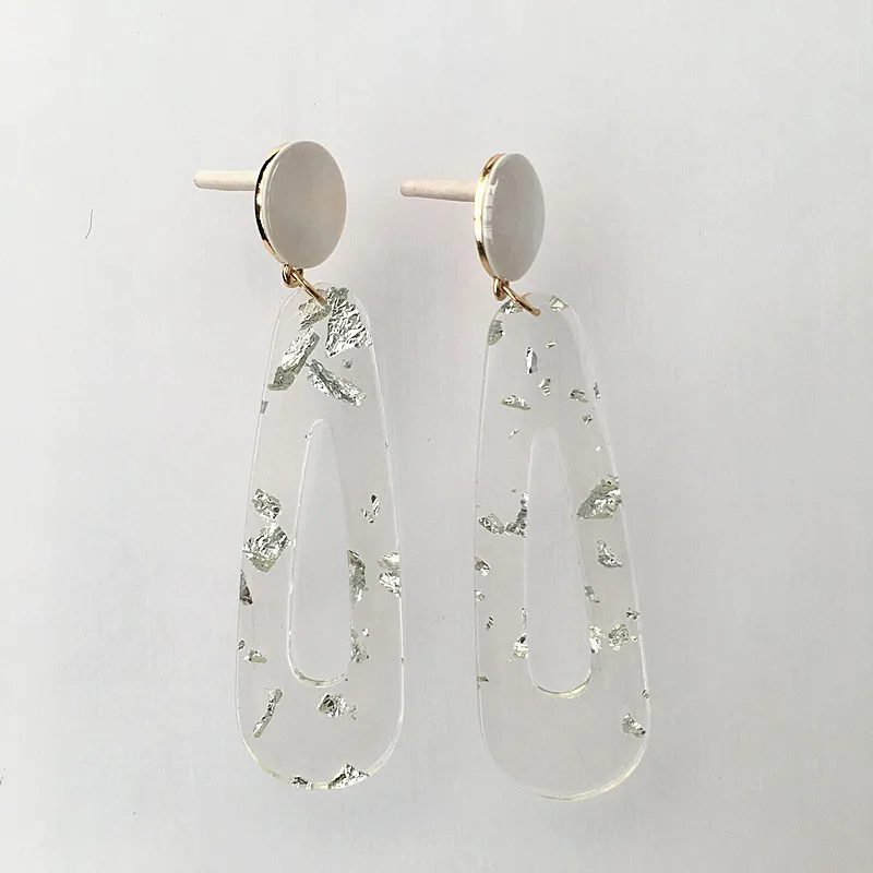 UJBOX Long Transparent Acrylic Resin Earrings Women Glitter Silver Foil Pendant Earrings Party Pending Hanging Earrings