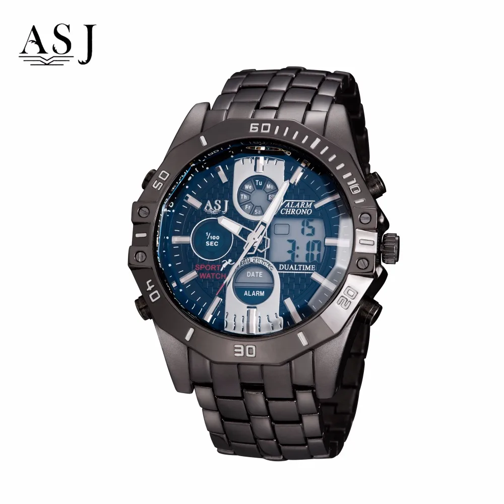 

ASJ Double DisplayDports Backlight WaterproofMulti -Functional Quartz Electronic Steel Men 's Watches