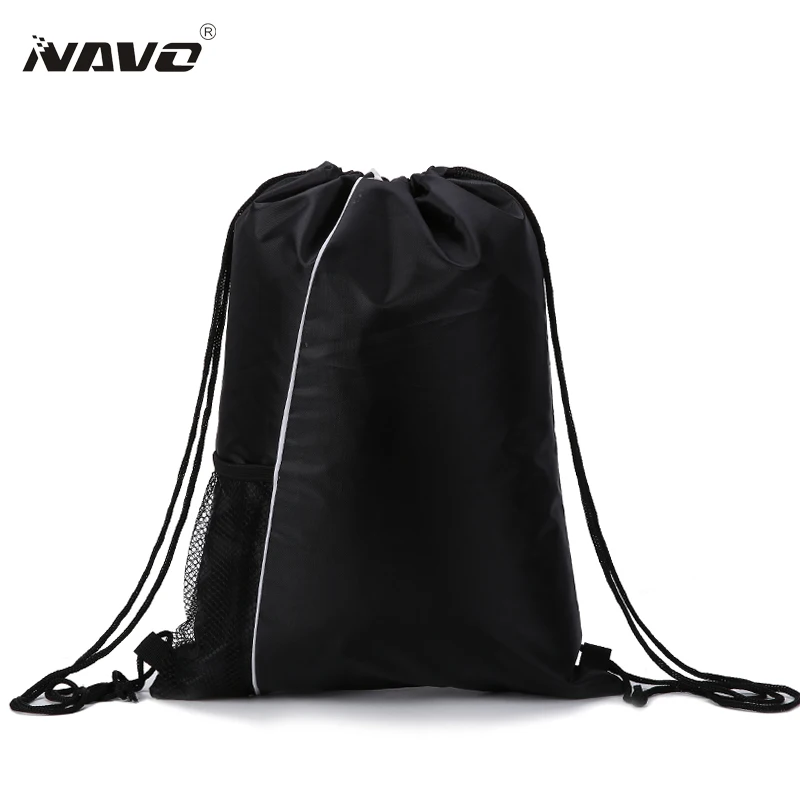 

NAVO Men Women Drawstring Bags Polyester String Backpacks Casual Shoes Travel Beach Bags Promotional Cinch Bag Black