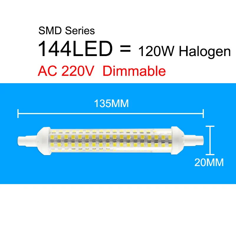 Зеленый глаз R7S J78 J118 J135 Светодиодная лампа с регулируемой яркостью лампа «Кукуруза» 78 мм 118 мм 189 мм заменить галогенные лампы 50 Вт Светодиодный прожектор светильник Точечный светильник AC 110V 220V - Испускаемый цвет: SMD 135mm 220V Dim