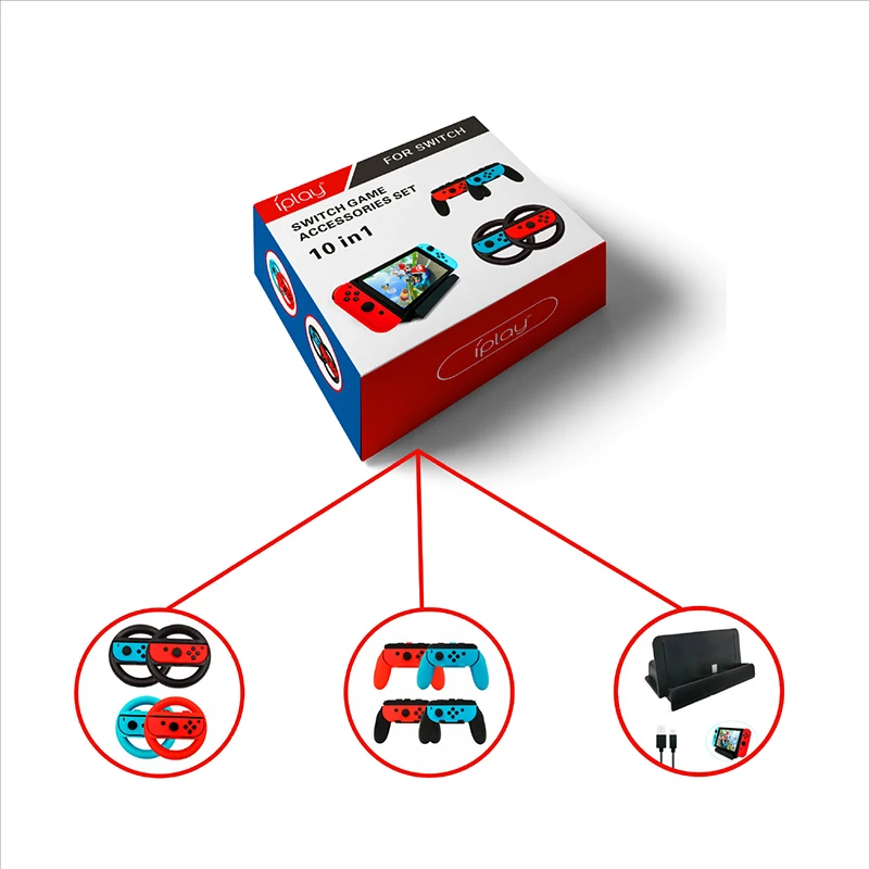 

10-in-1 Game Accesessory Set For Nintend Switch Steering Wheel Controller Grips+USB Type-C Cable + Charge Dock Game Accessories