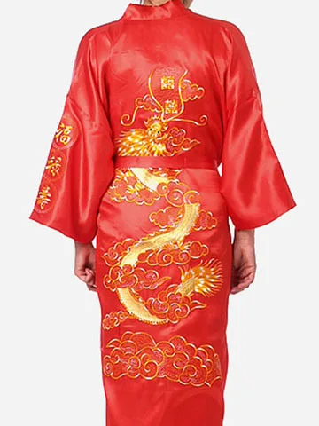 Черный традиционный китайский menb Silk Satin Robe Вышивка кимоно платье Дракон Лето пижамы Размеры размеры S M L XL XXL, XXXL mr090 - Цвет: Red