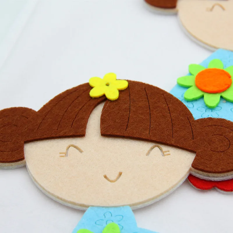  1pc Cute Cartoon Girl Flower Felt Cutting Decoration Non-Woven Cloth Felts Kindergarten Kid Room Di - 32850969642