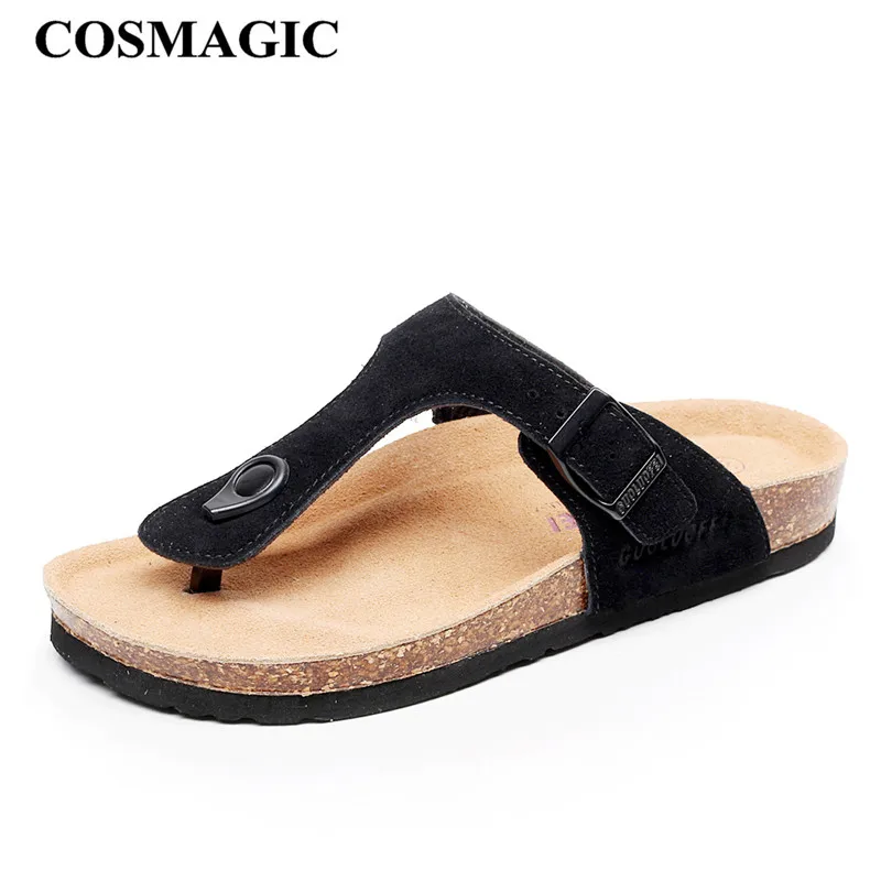 

COSMAGIC 2019 Fashion Men Beach Flip Flops Cork Slippers Summer Solid Color Non-slip Outside EVA Leather Slide Shoe High Quality