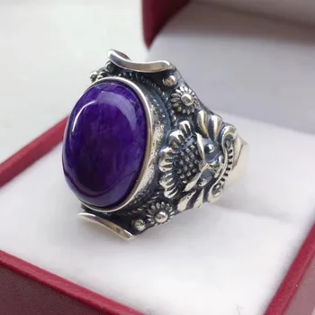 

Adjustable Ring Natural Purple Charoite Stone Crystal Women Men Lucky Love Gift Jewelry 925 Silver 16x11mm Oval Beads Ring AAAAA