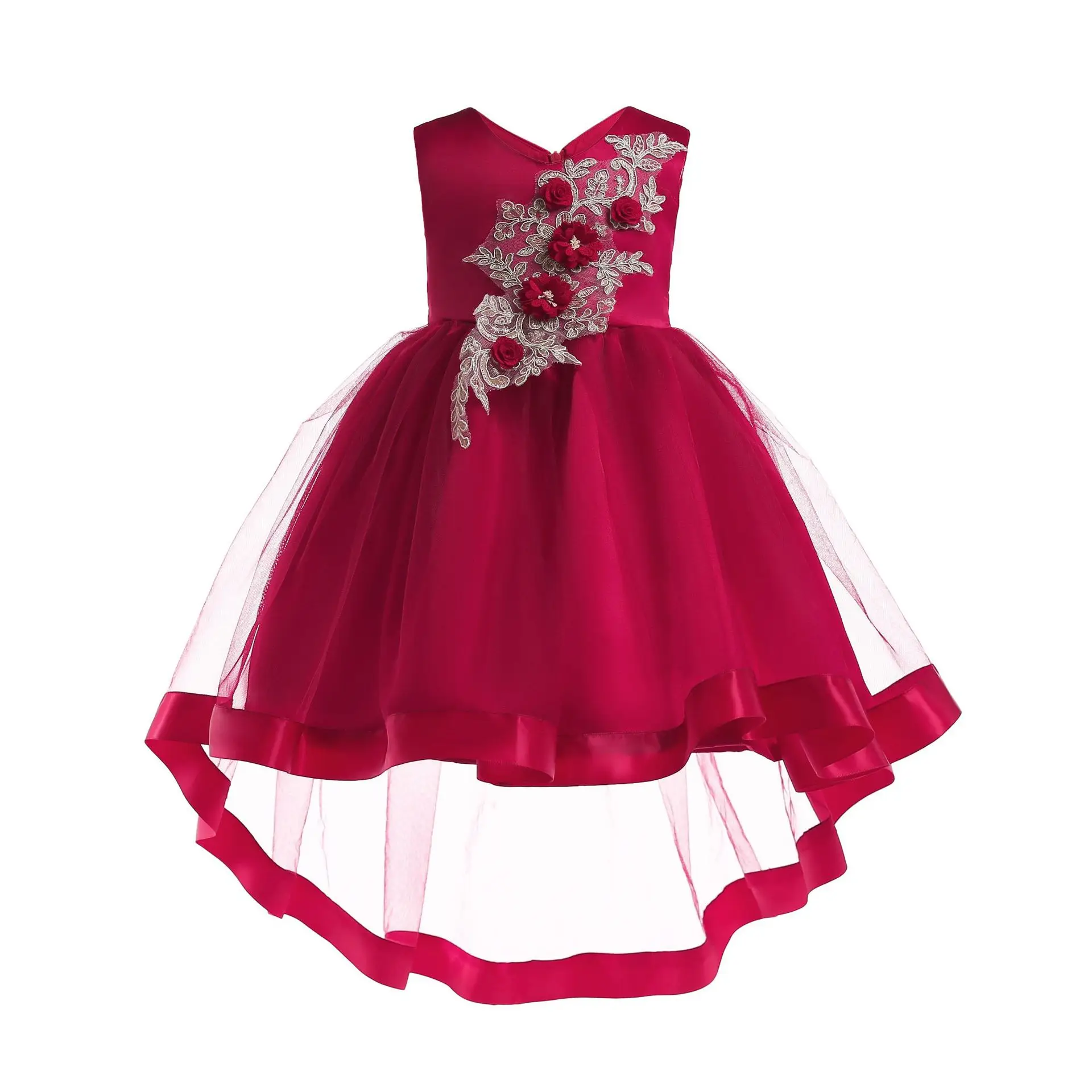 

3-8 Years Girls Dress Flower Embroidered Sleeveless Dresses For Baby Girl Brithday Party Fancy Costume Wedding Elegant Vestido