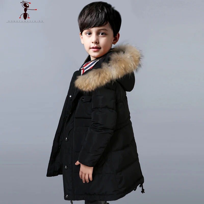 

White Duck Down Long Boys Hooded Fur Down Coat Jackets Children Winter Jackets for Children Teenagers 1764