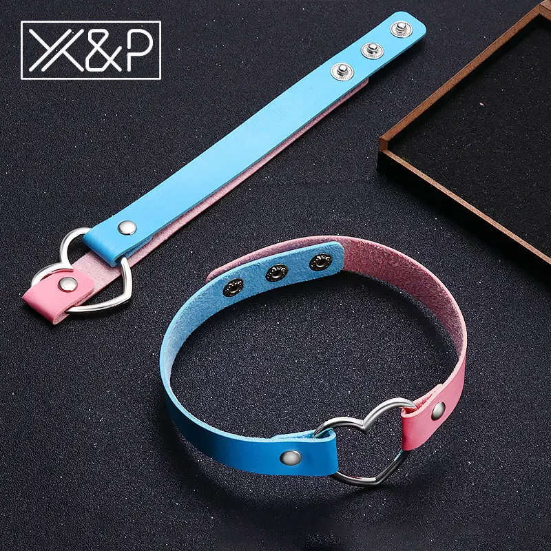 X&ampP Fashion Charm Stainless Steel Heart Punk Chokers Necklaces for Women Men Colorful Leather Buckle Belt Necklace Jewelry Gift |