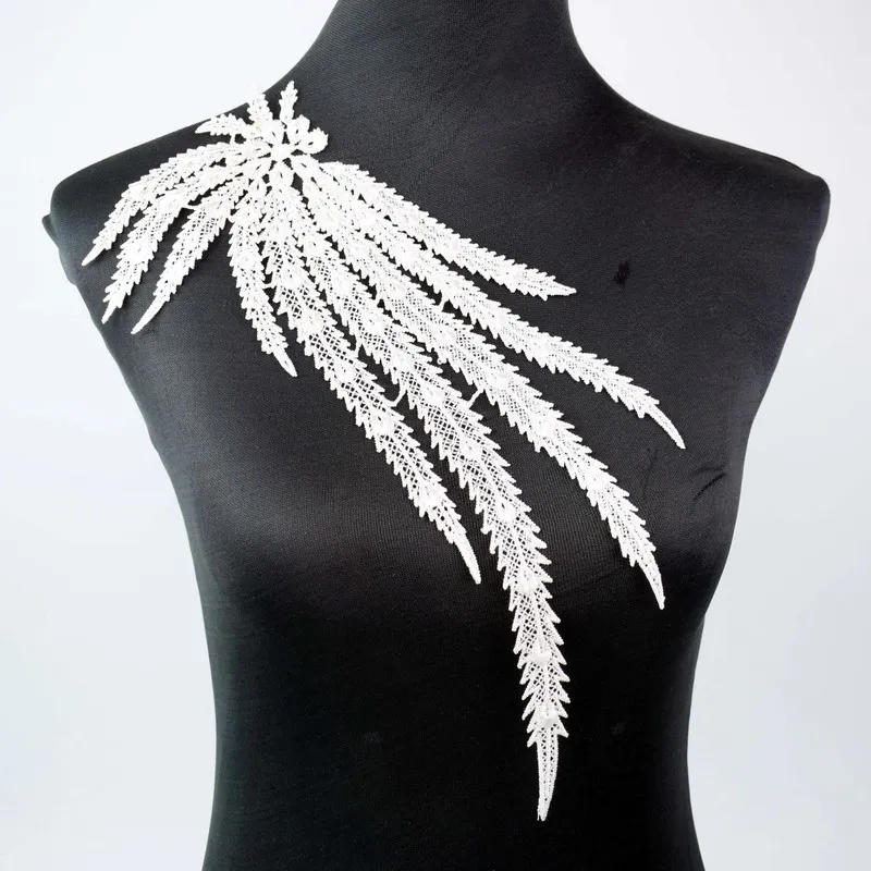 

White Black Peacock Feather Embroidery Venise Lace Neckline Fabric, DIY Collar Lace Fabrics for Patchwork Sewing