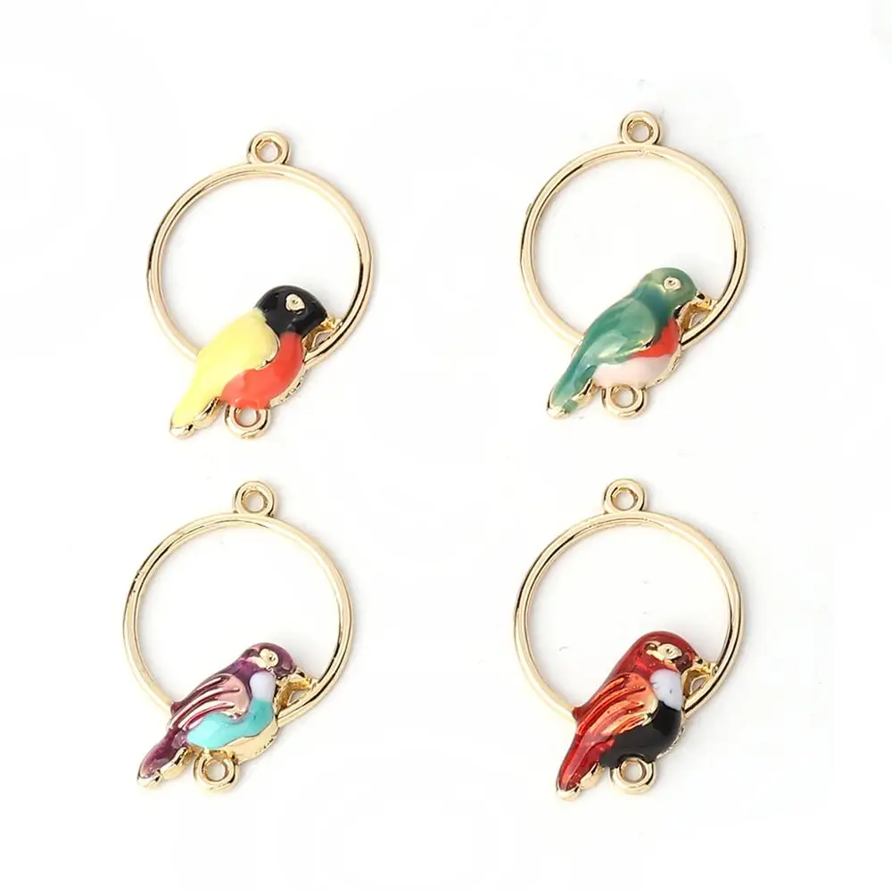 

Doreenbeads Hot Fashion Zinc Based Alloy Connectors Round Gold Colorful Bird Enamel Jewelry DIY Findings 26mm x 18mm, 10 PCs