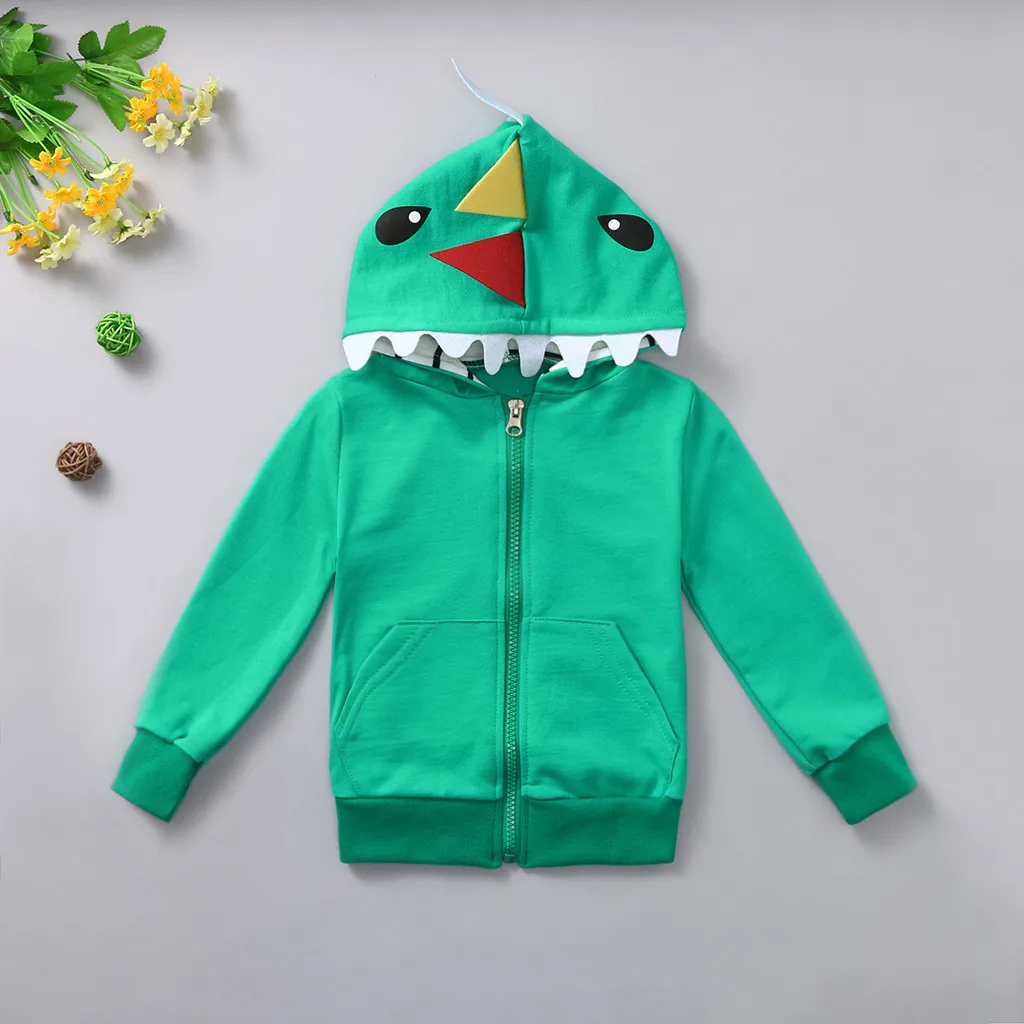 Fashion Toddler Baby Boy Girl Kid Zip Jacket Cartoon Dinosaur Outerwear Coat Top