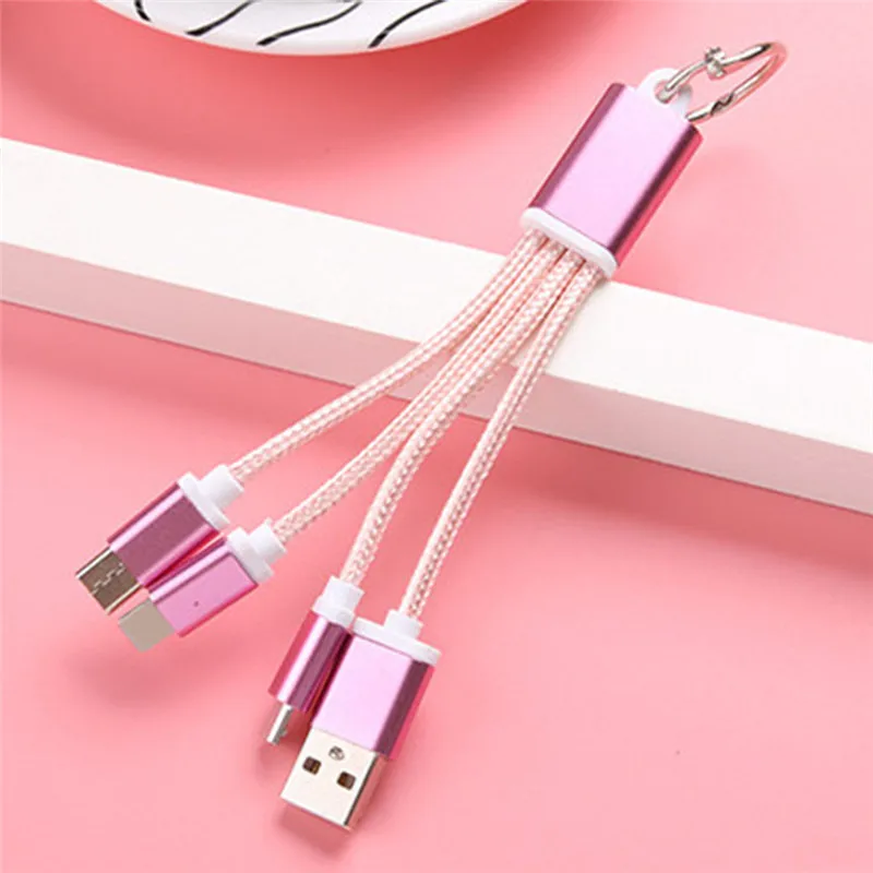 3 в 1 USB кабель для зарядного устройства USB кабель металлический брелок Micro USB кабель для передачи данных кабель для зарядного устройства для IPhone Fo Android