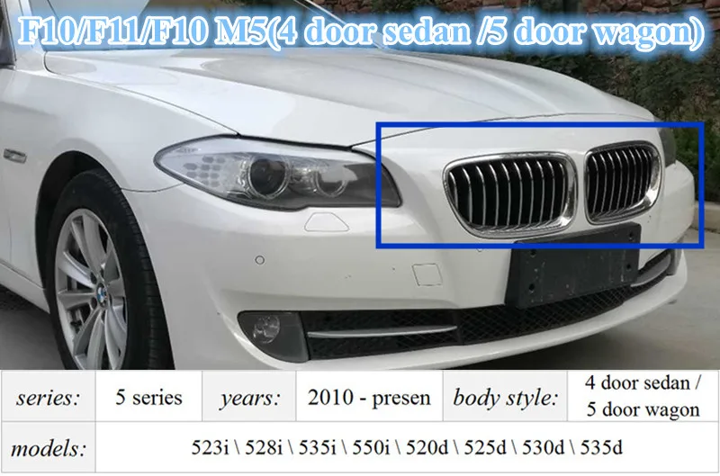 F10 M5 Вид спереди Гриль ABS почек решетки радиатора для BMW 5 серия F10 2010-в 520i 528i 535i 545i 550i переднего бампера черный глянец