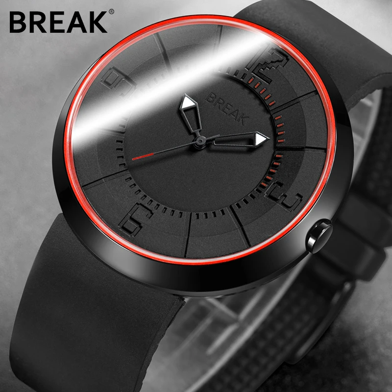 BREAK мужские и женские креативные классные водонепроницаемые минималистичные унисекс кварцевый резиновый ремешок наручные часы Relogio модные повседневные спортивные часы