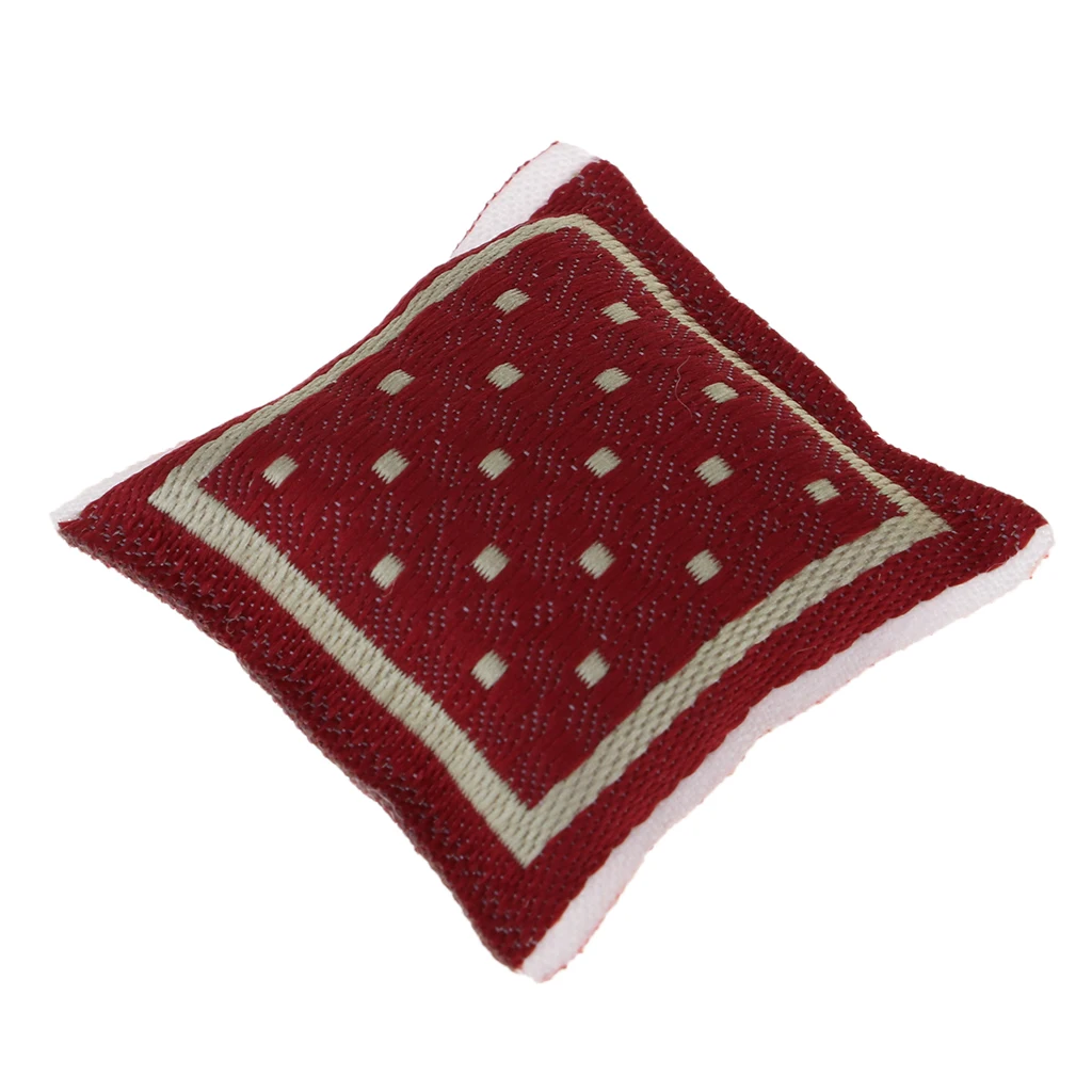 1/12 Dollhouse Miniature Woven Cushions Pillow Sofa Bedroom Accessory Red