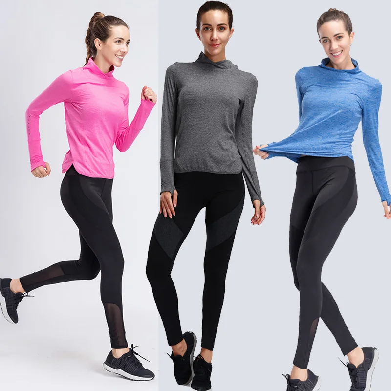 

Women comfortable Yoga Sets Gym Fitness high neck compression Shirt+Pants Running Tights Jogging Workout Yoga Legging Sport Suit
