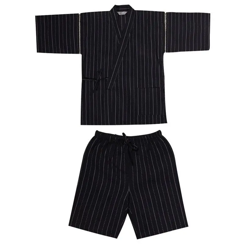 Мужские пижамные комплекты в японском стиле Yukata Пижама-кимоно с коротким рукавом v-образные вырезы шорты полосатая Пижама Homme 226-117