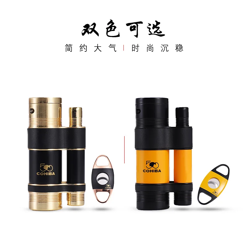 

COHIBA High Quanlity Cigar Suit Stainless Steel Cigar Cutter & Metal Windproof Gas Cigar Lighter Gift