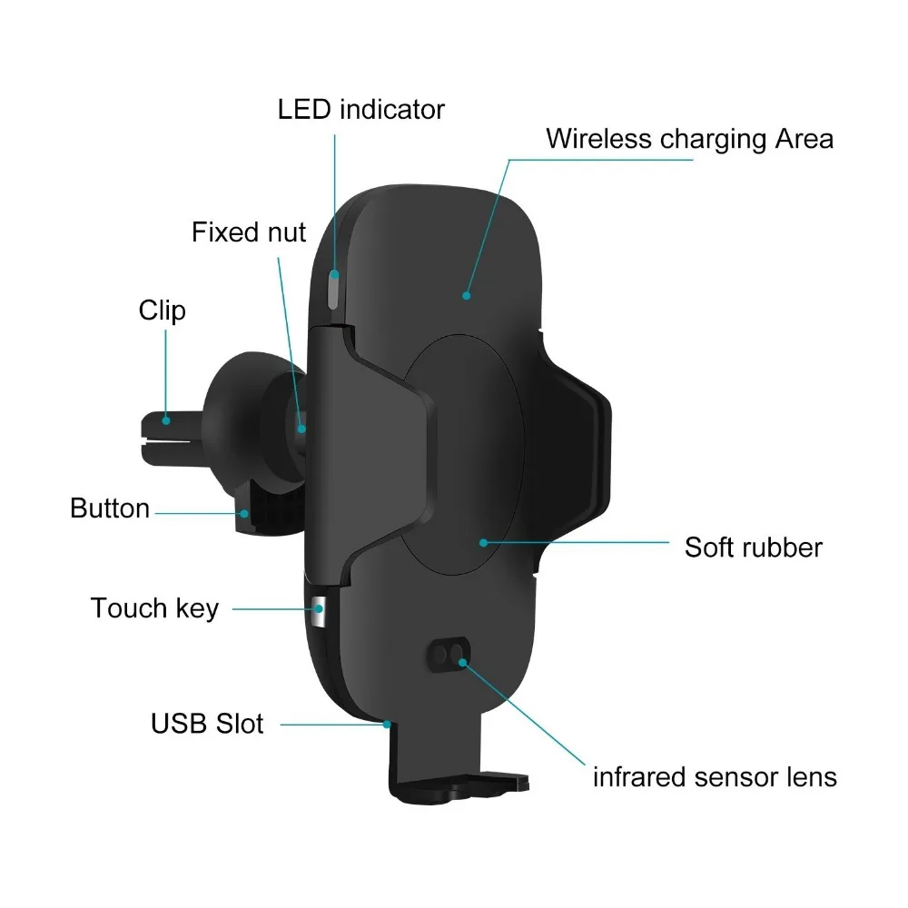 DCAE Быстрое беспроводное автомобильное зарядное устройство автоматическая индукция автомобильное крепление вентиляционное отверстие держатель для телефона держатель для iPhone 8 X XS MAX XR samsung S9 S8