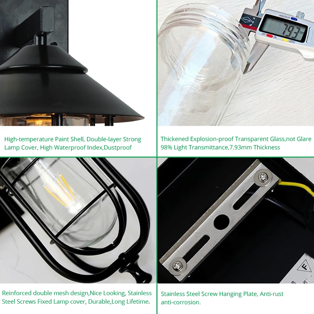 Vintage Outdoor Wall Light LED Waterproof Industrial Decor Outside Lamp Black Sconce Lighting Fixtures Patio Countyard Lights