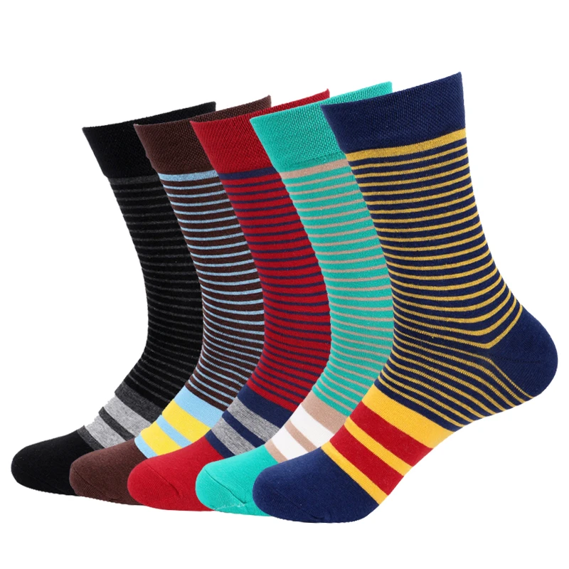 

EUR40-45 men fashion colorful stripes long cotton socks male autumn winter patterns socks 5pairs/lot