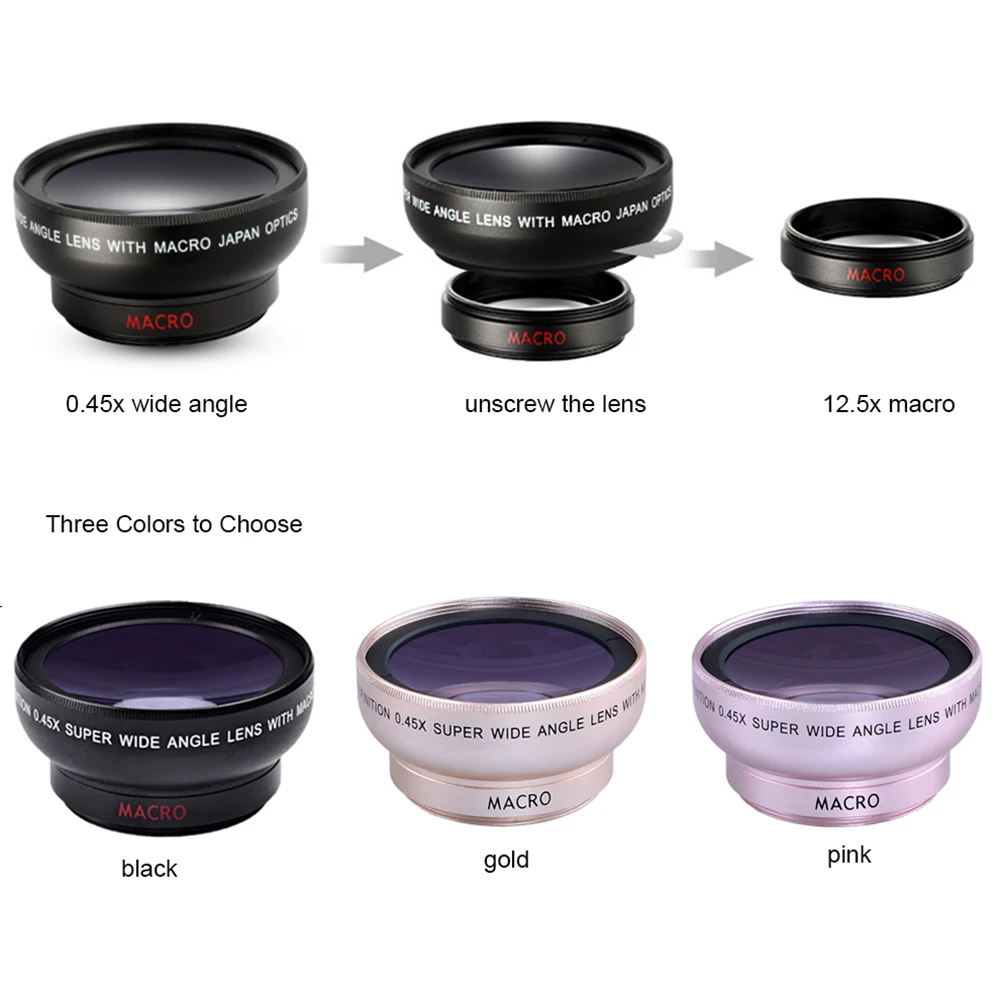 10pcs/lot 0.45x Super Wide Angle & 12.5x Super