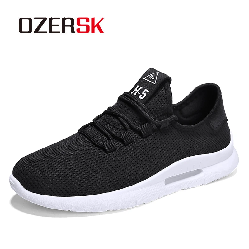 

OZERSK Men Casual Shoes 2019 Summer Mesh Sneakers Man Black Walking shoes Light Thick Sole Flat shoes Cheap Outdoor Shoes